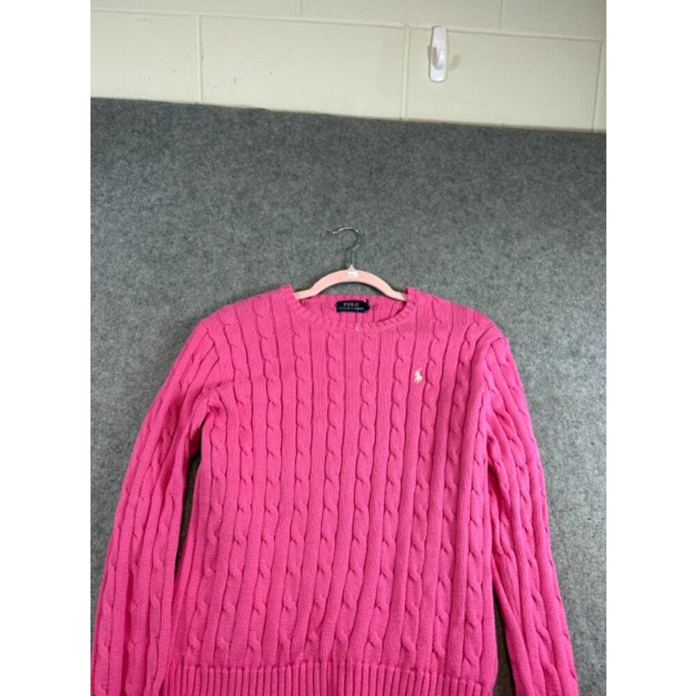 Polo Ralph Lauren Sweater Womens Medium Pink Crewneck Cable Knit Pony Preppy Y2K - Picture 3 of 8